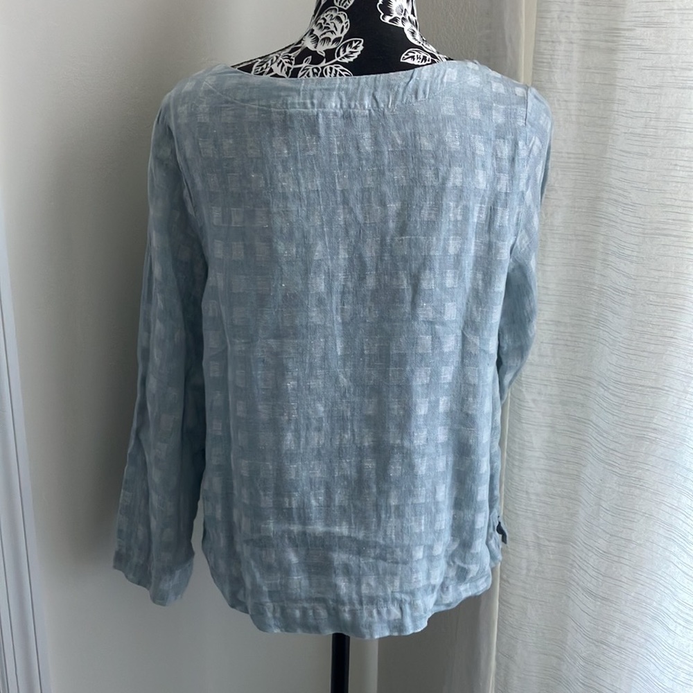 M SIGRID OLSEN LINEN GRAY-BLUE & SILVER-WHITE TOP IN GOOD USED CONDITION - Picture 3 of 12